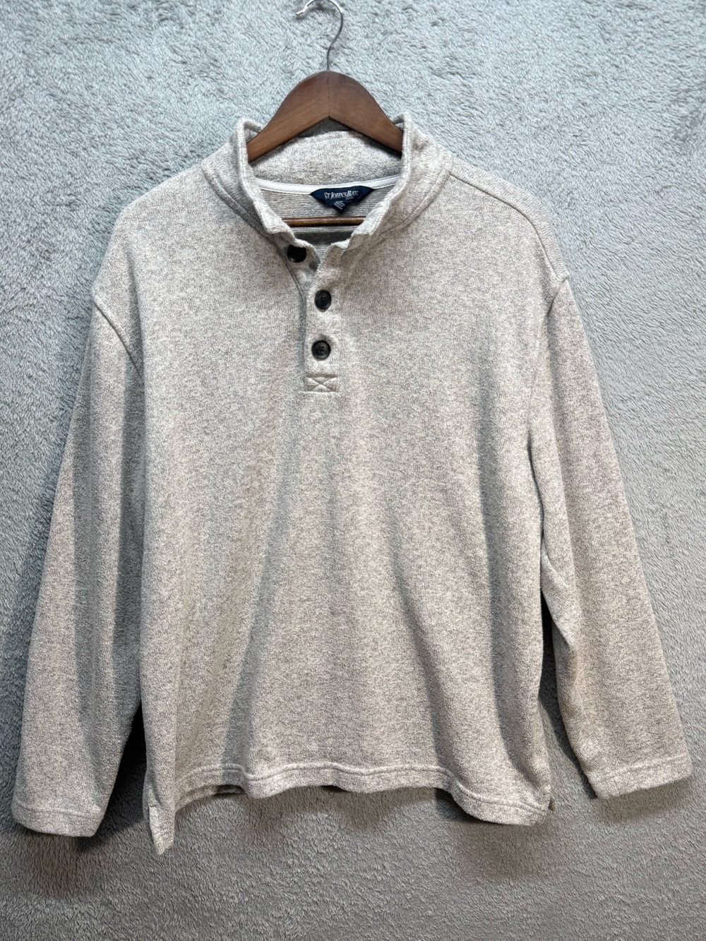 St John's Bay Gray Fleece Mock Neck Button Henley Sweater Pullover Size XL